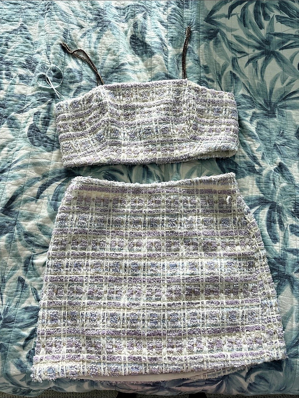 House of Harlow Tweed Skirt Set in Purple